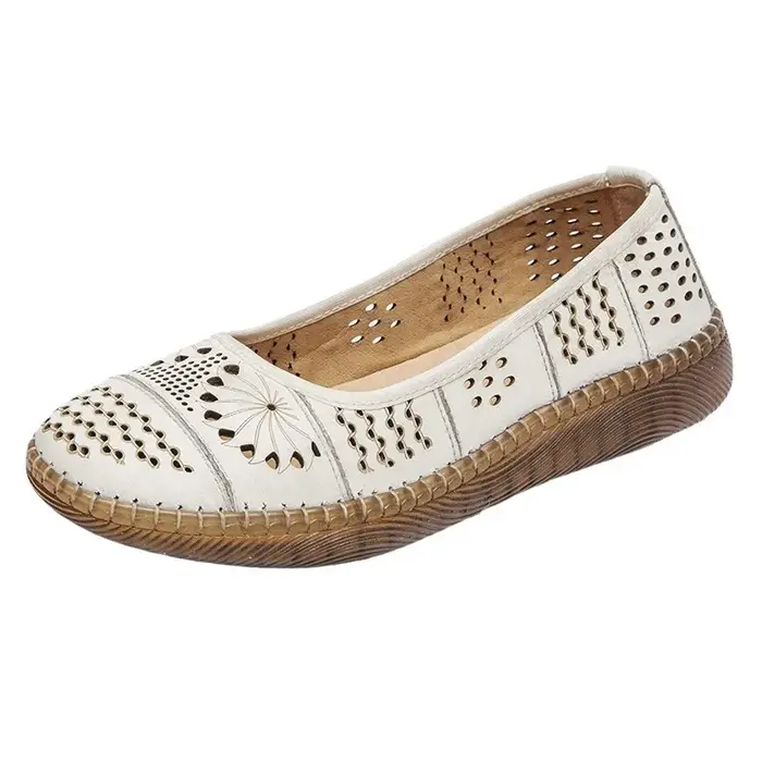 GKTINOO Sandales en cuir véritable 2026 Nouveauté été Respirantes à semelle souple creuse Confortables Chaussures plates pour femmes