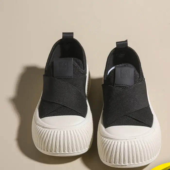 Chaussures plates décontractées à la mode noir et blanc pour femmes, baskets respirantes et conforta