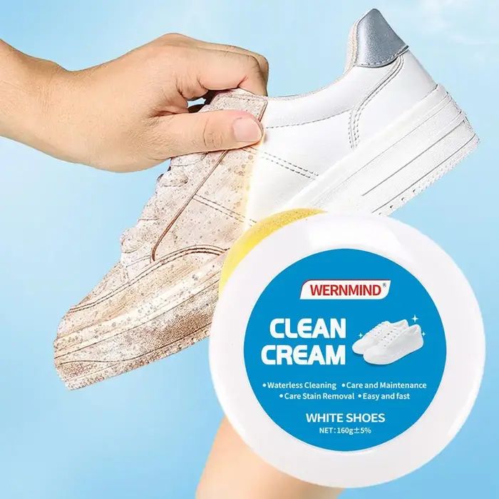 Crème Nettoyante Blanche Polyvalente pour Chaussures – Pâte Solide avec Éponge – Détachant Sans Rinçage pour Baskets