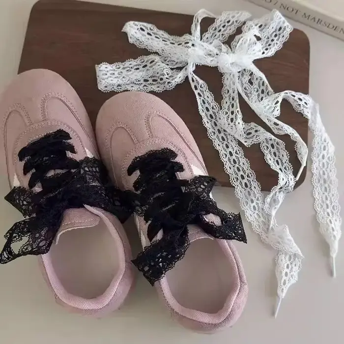 Lacets de style ballet en dentelle noire et blanche de 120 cm pour femmes et filles