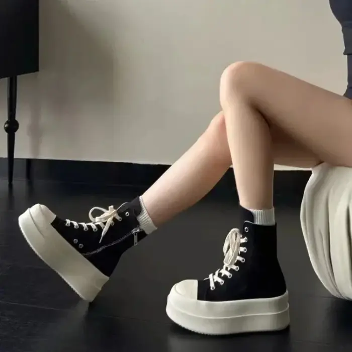 Baskets montantes punk pour femmes en toile à plateforme