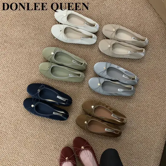 2025 nouvelle mode femmes appartements Ballet bout rond nœud papillon sans lacet ballerines chaussur