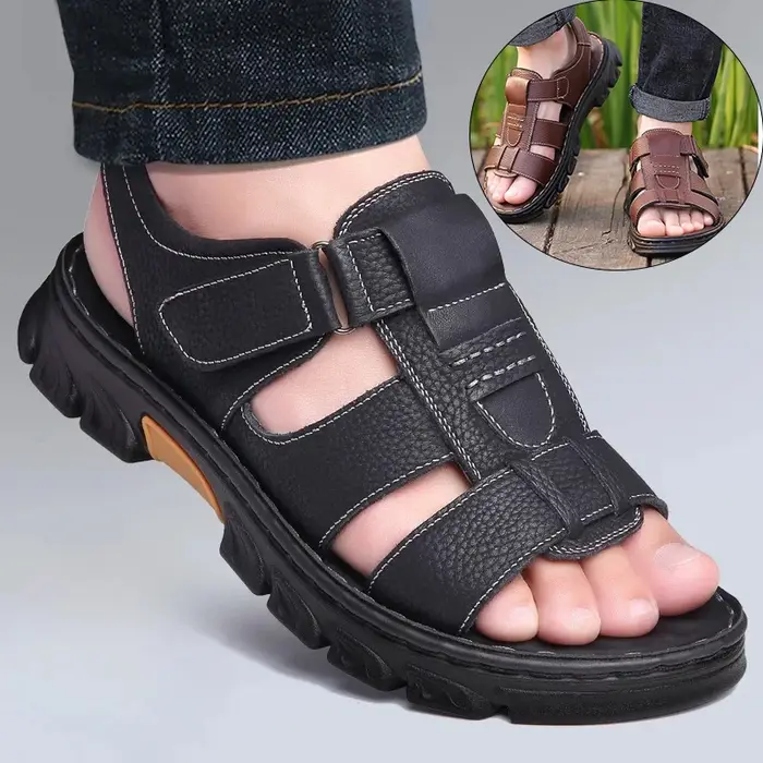 Sandales pour hommes chaussures de couleur unie réglables confort décontracté d'été avec semelle en caoutchouc durable