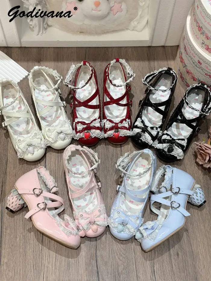 Chaussures Lolita Mary Janes, nouvelle collection printemps, bout rond, nœud en dentelle, mignonnes, élégantes, talons hauts pour femmes, chaussures à talons en cuir