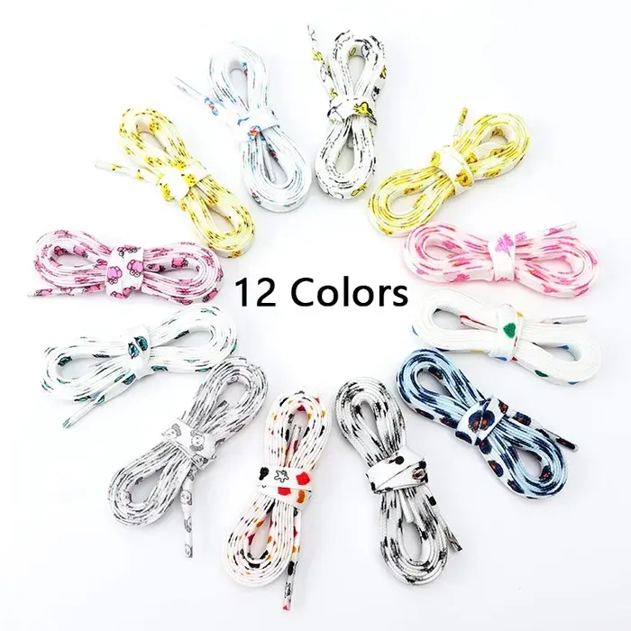 Lacets plats de dessin animé pour enfants et adultes, chaussures de course, baskets, impression graf