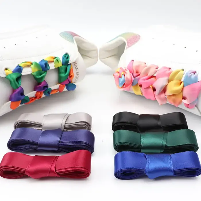 Ruban de soie plat lacets colorés bonbons dégradé Satin