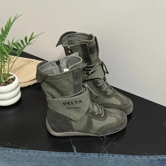 Chaussures de sport montantes pour femme, collection automne 2026, décontractées, en toile, pour la marche, bottes de neige à lacets, bout rond, tendance, Zapatillas Mujer