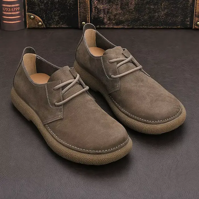 Chaussures décontractées vintage en daim pour hommes - Mocassins à enfiler avec semelle en caoutchouc souple