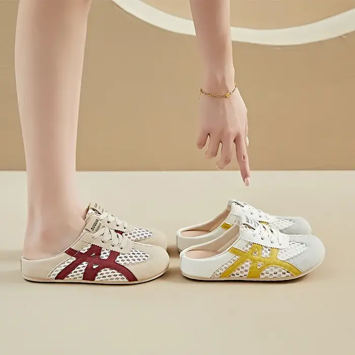 Women's Flat Slingback Shoes Woman Lace Up Sneaker Mesh Patchwork Shoe 2025 Summer Ladies Casual Breathable Comfortable Tennis