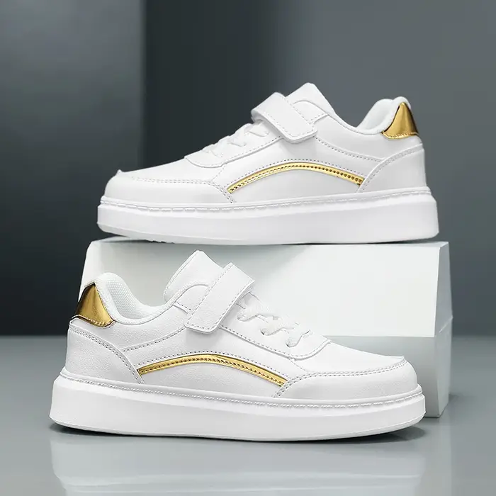 Baskets blanches en cuir PU pour enfants