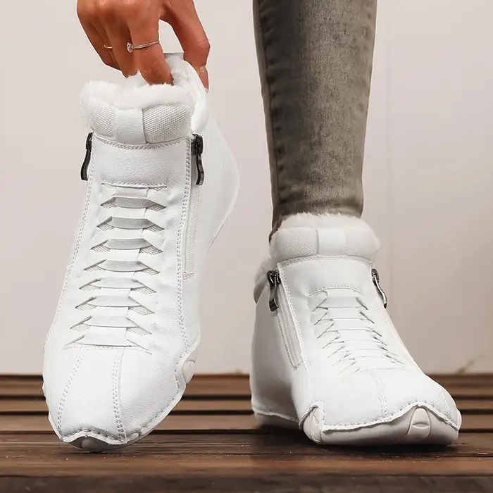 Offre spéciale dames baskets hautes bleu clair avec doublure en peluche fermeture éclair conception chaussures décontractées à la mode fausse fourrure bottines femmes