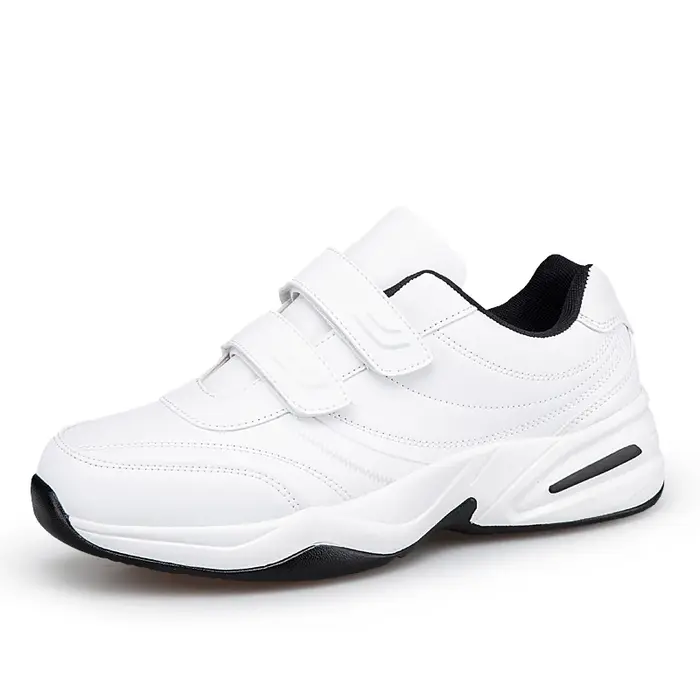 Chaussures de sport décontractées en cuir noir pur pour hommes, ajustables avec fermeture auto-agrip