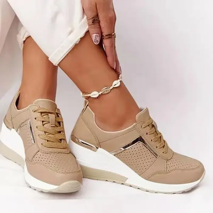 Chaussures de sport pour femmes, plateforme, chaussures décontractées, couleur unie, chaussures vulcanisées, lacets, chaussures de tennis légères, compensées, chaussures pour femmes grandes tailles