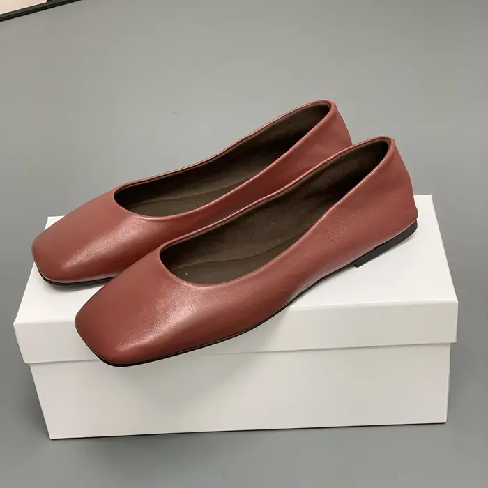 Nouvelles Chaussures XL pour Femmes, Ballerines en Cuir Véritable à Bout Carré, Couleurs Unies, Chau