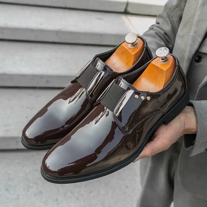 Chaussures en cuir brillant pour hommes, marque de luxe, occasions haut de gamme, chaussures formell