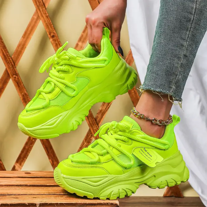 Baskets jaunes femme plate-forme chaussures de sport respirant femmes