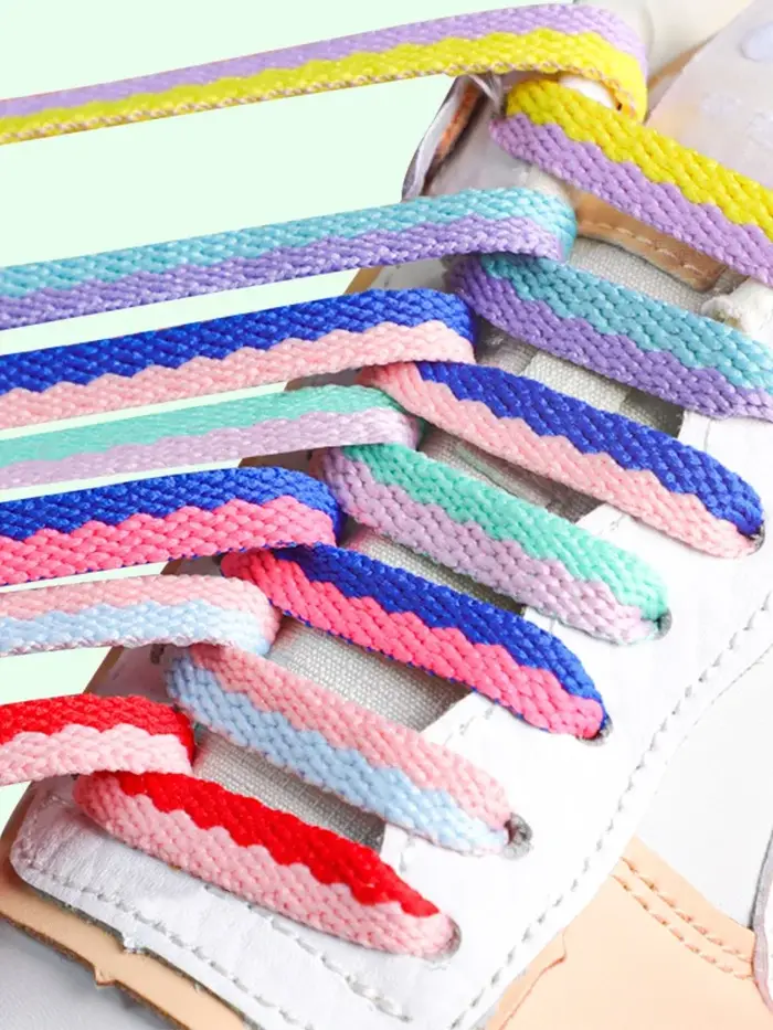 1 paire de lacets de couture de couleur plate pour baskets Macaron lacets de chaussure tissés creux 