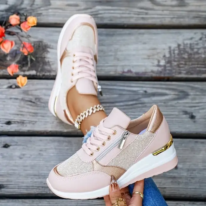 Baskets compensées vulcanisées argentées à semelle épaisse pour femme, collection Printemps 2026 – C