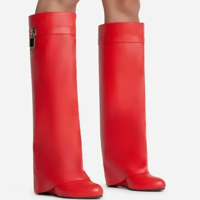 Shark Lock – bottes de moto en cuir blanc et rouge pour femme