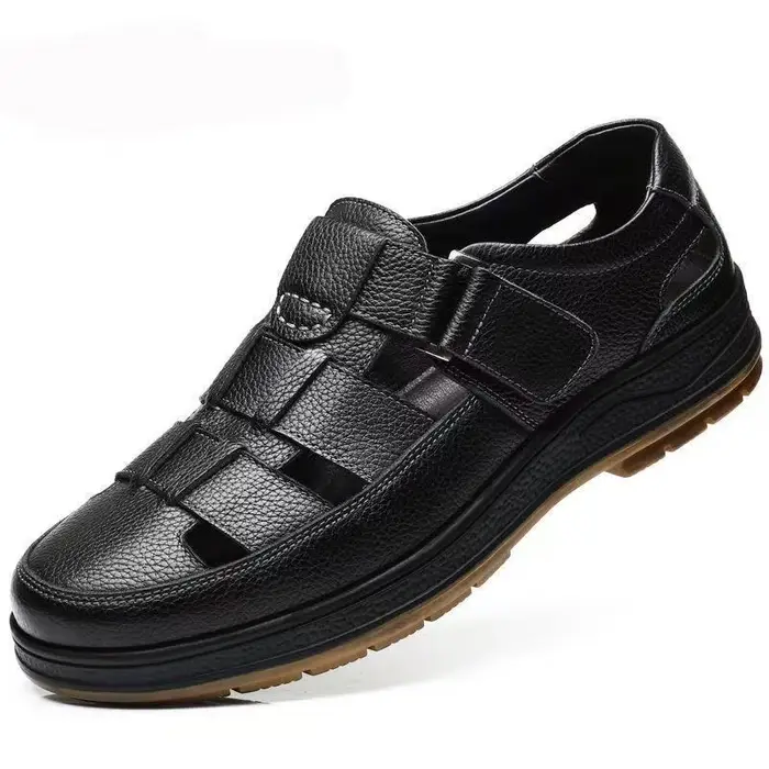 Chaussures d'été en cuir pour hommes, nouvelles chaussures creuses respirantes et antidérapantes pou