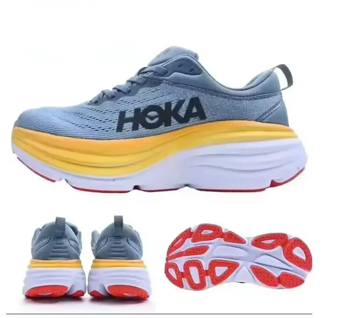 Chaussures Bondi 8 pour hommes et femmes, tige en maille technique, chaussures de course professionnelles pour marathon, baskets basses classiques de HOKA, chaussures décontractées.
