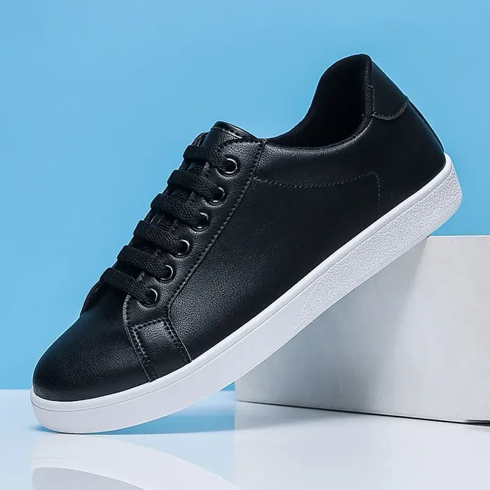 Baskets blanches décontractées pour hommes, chaussures de skateboard plates en cuir, à lacets, respi