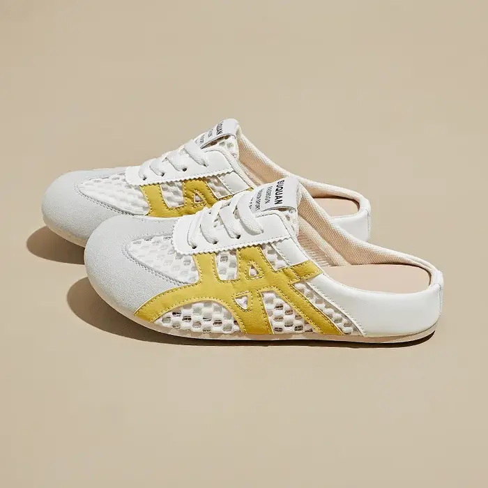 Women's Flat Slingback Shoes Woman Lace Up Sneaker Mesh Patchwork Shoe 2025 Summer Ladies Casual Bre