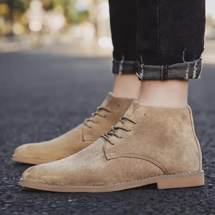 Mode marron Chelsea bottes hommes Style britannique haut en daim chaussures en cuir