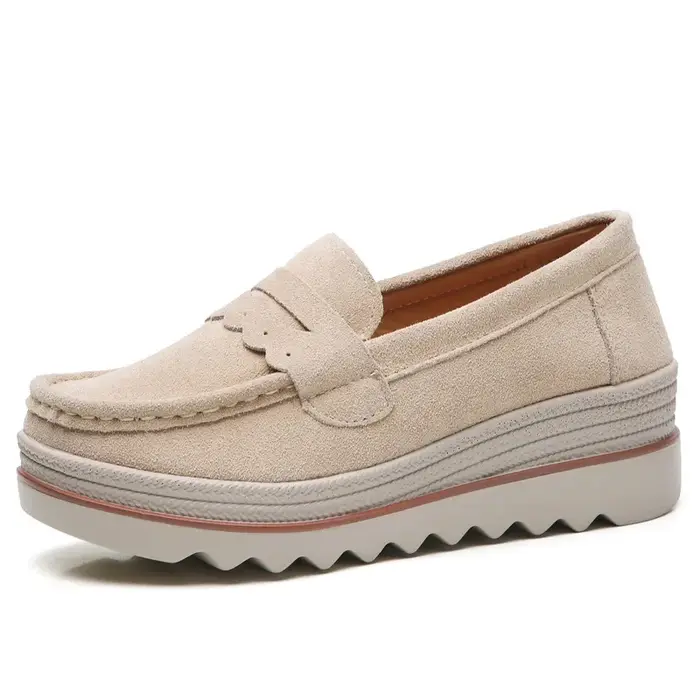 2025 grande taille chaussures pour femmes mocassins en cuir suédé muffin semelle semelle épaisse augmenter décontracté femmes unique chaussure couvre pied